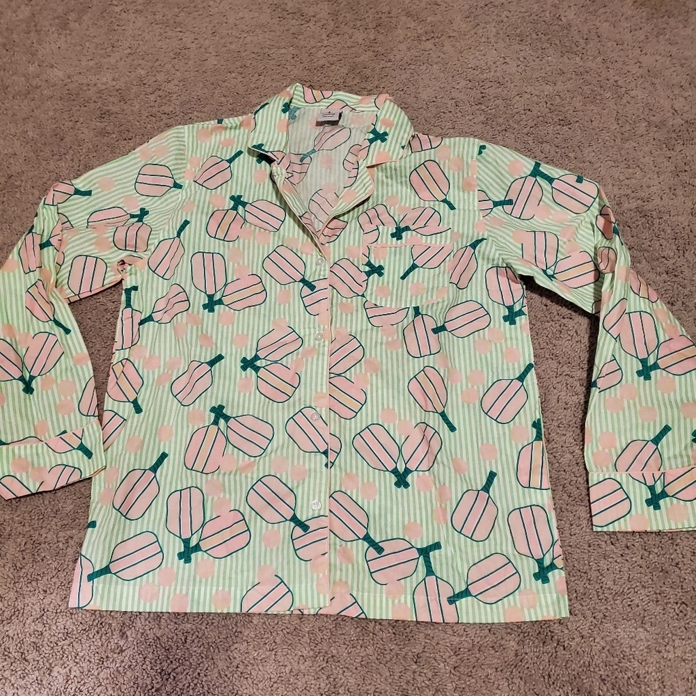 Pickle Ball Striped Polka Dot PJ Cotton Top - Picture 2 of 9